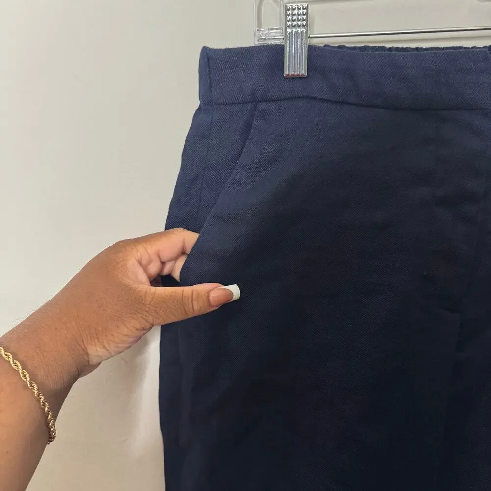 J.Crew Linen Blend Navy Pants Women’s Size 8 Elastic‎ Waist Straight Leg